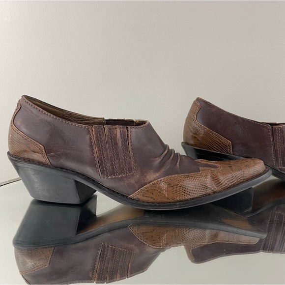 MATISSE Vintage Brown Leather Western Pointed Toe Slip On Heel Mule Ankle Boots - Picture 4 of 13